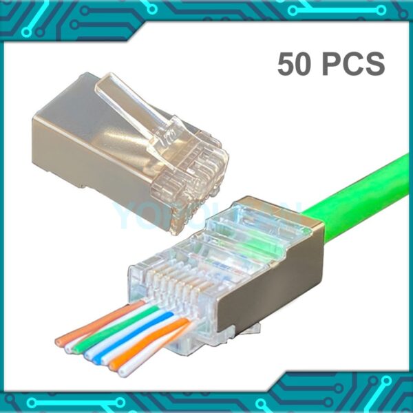 50Pcs/lot Network Connector Crystal Metal shielded RJ45 Cat5E Cat6 network cable connector plug 1