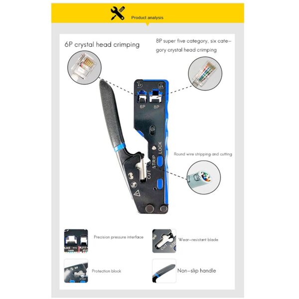 HOT-RJ45 Crimp Tool Pass Through Cutter for RJ45 Cat7 Cat6 Cat5 RJ11 RJ12Modular Connectors All-In-One Wire Tool 6