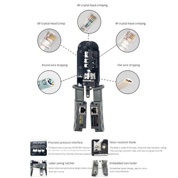 RJ45 Crimper Network Lan Cable Tester Cutting Tool for Cat7 Cat6 Cat5 RJ11 RJ12 RJ45 Crimper Metal Clip 2