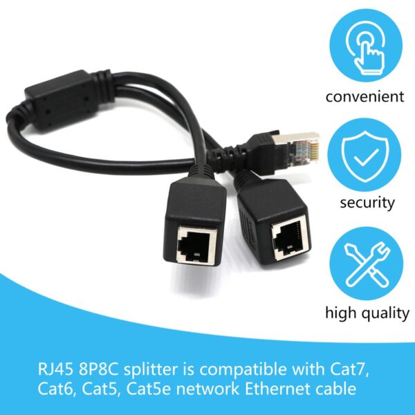 RJ45 Network Splitter Adapter Cable 1 Male to 2 Female Socket Port LAN Ethernet Network Splitter Y Adapter Cable 4