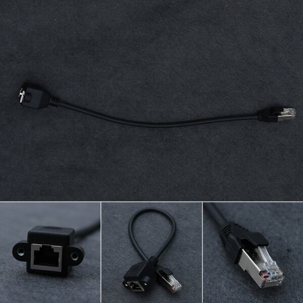 1pc 30cm RJ45 Male to Female Screw Panel Mount LAN Network Ethernet Extension Cable Screw Panel Mount Extension Cable 5