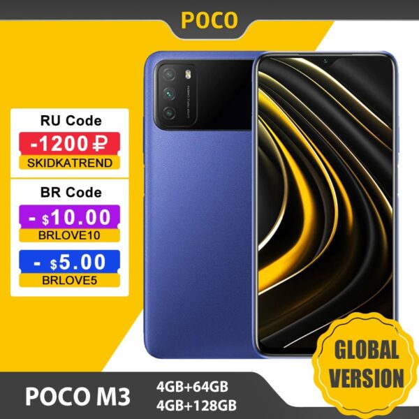 Spain Warehouse Global Version POCO M3 Smartphone 4GB 64GB/128GB Phone Snapdragon 662 6.53" Display 6000mAh Battery 48MP Camera 1