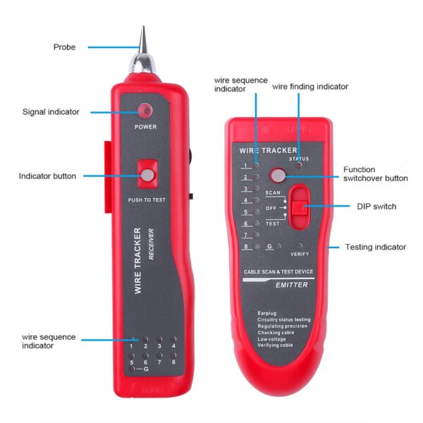 Network LAN Cable Tester Cat5e Cat6 RJ45 UTP STP Detector Line Finder Telephone Wire Tracker Tracer Diagnose Tone Tool Kit 6