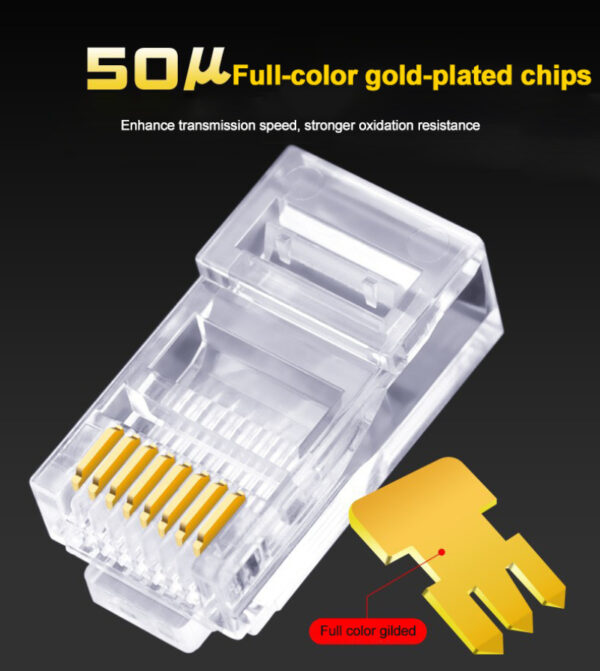 OULLX 20/50/100pcs RJ45 Connector Gold PlatedPass Through Ethernet Cables Module Plug Network RJ-45 Crystal Heads Cat5 Cat5e 4