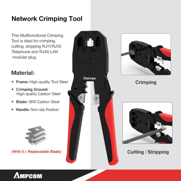 Network Tool Kit, AMPCOM 12 in 1 Professional Portable Ethernet Computer Maintenance LAN Cable Tester Repair Set 2
