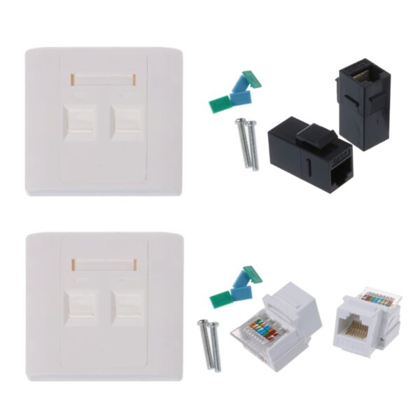 2 Ports RJ45 Network Wall Plate With Female to Female Connector 32CB 3