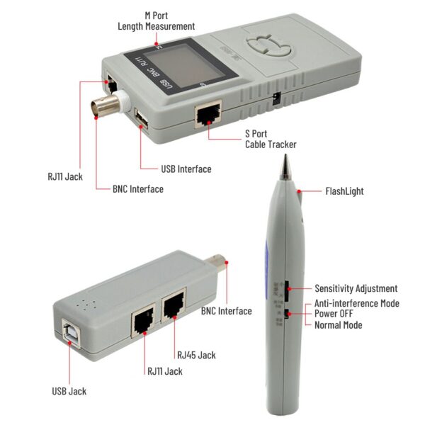 RJ45 Network Tool cable tracer USB Telephone line Finder wire length  LAN Network Cable Tester with LCD display Cable tracker 4