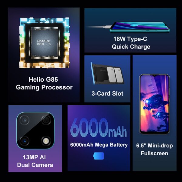 realme Narzo 30A Global Version Smartphone 4GB 64GB Helio G85 6.5 Inch Fullscreen 13MP AI Dual Camera 6000mAh 18W Quick Charge 2