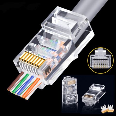 50pcs Rj45 Connector Cat5e Cat6 Connector Network Unshielded 8Pin Modular Utp Rj45 Plugs Have Hole HY1525 1