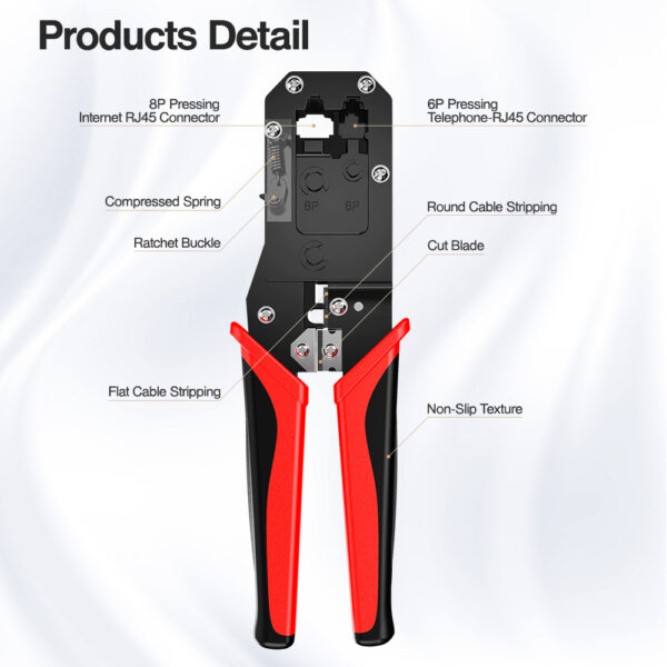 AMPCOM RJ45 Crimping Tool Ethernet Network LAN Cable Crimper Cutter Stripper Plier Modular 8P RJ45 and 6P RJ12 RJ11 2