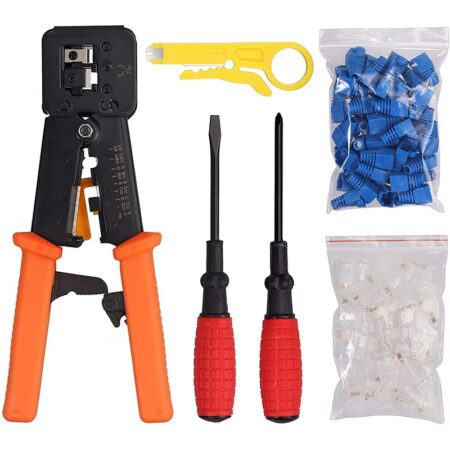 6 in 1 Crimping Tool Kit for Standard and Through Hole RJ45 / RJ12 Connectors with 50 Plugs 1