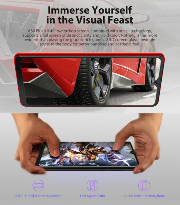 Blackview A80 Plus 4GB+64GB Mobile Phone Quad Rear Camera Octa Core 6.49 Inch In-cell Waterdrop Smartphone 4G OTG Cellphone 5