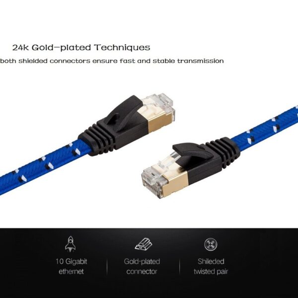 1ft 3ft 5ft 6ft 0.5m 1m 1.5m,2m 3m,5m 10m 20m30m  cable CAT7 RJ45 Patch flat Ethernet Network Cable For Router Switch gold plate 3