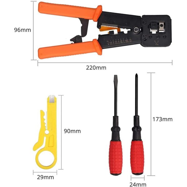 6 in 1 Crimping Tool Kit for Standard and Through Hole RJ45 / RJ12 Connectors with 50 Plugs 3