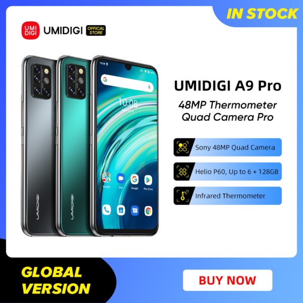 UMIDIGI A9 Pro SmartPhone Unlocked 32/48MP Quad Camera 24MP Selfie Camera 4GB 64GB/6GB 128GB Helio P60 6.3" FHD+ Global Version 1
