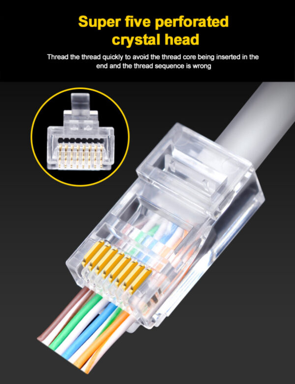 OULLX 20/50/100pcs RJ45 Connector Gold PlatedPass Through Ethernet Cables Module Plug Network RJ-45 Crystal Heads Cat5 Cat5e 3