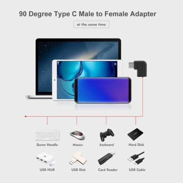 90 Degree Right Angle Left Angle USB 3.1 Type C Male to Female USB-C Converter Adapter for Smart Phone 5