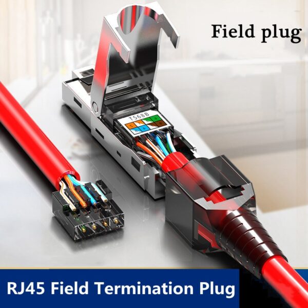 RJ45 8P8C STP Shielded Toolless Field Connector - RJ45 Termination Plug for Cat6 Cat6A Cat7 23AWG Solid Installation Cable 1