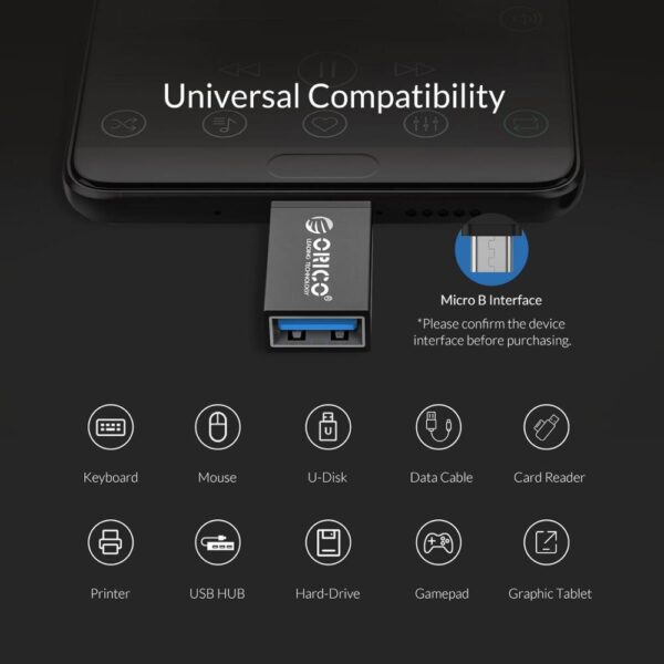 ORICO OTG Adapter Micro B to USB 3.0 Convertor USB3.0 5Gpbs Adapter Aluminum Alloy Connect Smart Phone Tablet to U Disk Mouse 6