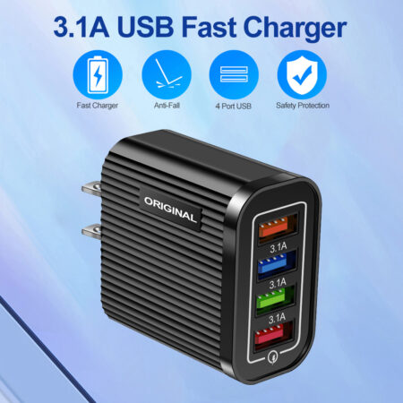 4 Port USB Mobile Wall Charger Tablet Portable Wall Mobile Charger 3.1A Power Charge Adapter for Smart Phone Tablet 1