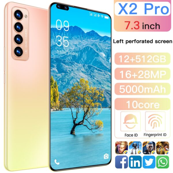 Global Version X2 PRO 6.8 Inch 12GB RAM 512GB ROM Fingerprint Unlock Smart Phone Deca Core Dual SIM Mobile Cell Phone MTK6797 2