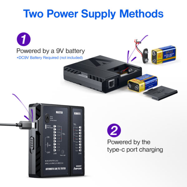 AMPCOM Network Cable Tester rj45 RJ11 Network LAN Ethernet RJ45 Cable Tester tool LAN Networking Tool network Repair 5