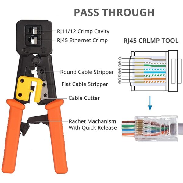 6 in 1 Crimping Tool Kit for Standard and Through Hole RJ45 / RJ12 Connectors with 50 Plugs 6