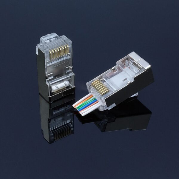 50Pcs/lot Network Connector Crystal Metal shielded RJ45 Cat5E Cat6 network cable connector plug 4