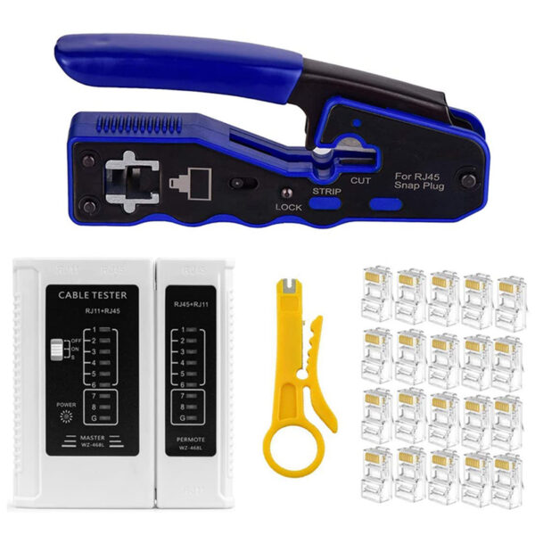 RJ45 Crimp Tool Kit with 50 Pieces Cat6A Pass Through Connectors 1