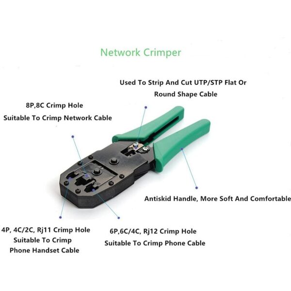 Network Cable Tester Tool Lan Tester RJ45 Crimping Pliers Portable LAN Network Repair Tool Kit Crimper Clamp 2