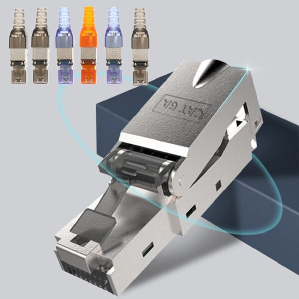 Tool-Free Shielded Crystal Head Ftp RJ45 Cat 7/Cat6A/Cat8 Termination Plug Cat7 Connector Cat6A Connectors Modular 22-26AWG 1