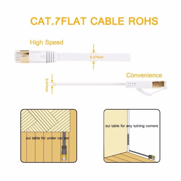 Cat7 Ethernet Flat Patch Network Cable, Shielded (STP) with Snagless Rj45 Connectors-30cm 1ft 1