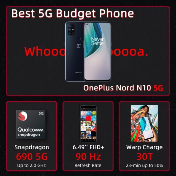 OnePlus Nord N10 5G OnePlus Official Store World Premiere Global Version 6GB 128GB Snapdragon 690 Smartphone 90Hz Display 64MP 3