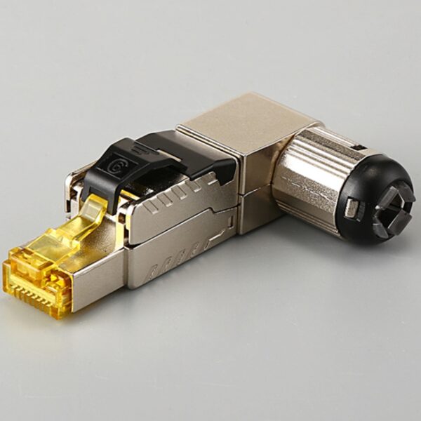 5 Pcs RJ45 Full Shielded Zinc-Alloy Field Plug 90 Degree Angled Cat7 STP Field Termination Connector Toolless Type 2