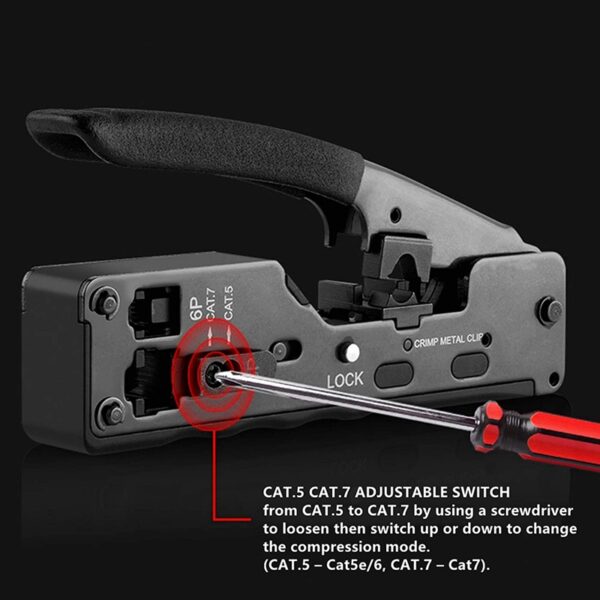 CAT5 CAT6A CAT7 Modular Crimper (Black) with RJ45 RJ12 RJ11 Network Cable Tester Tool Kit 3