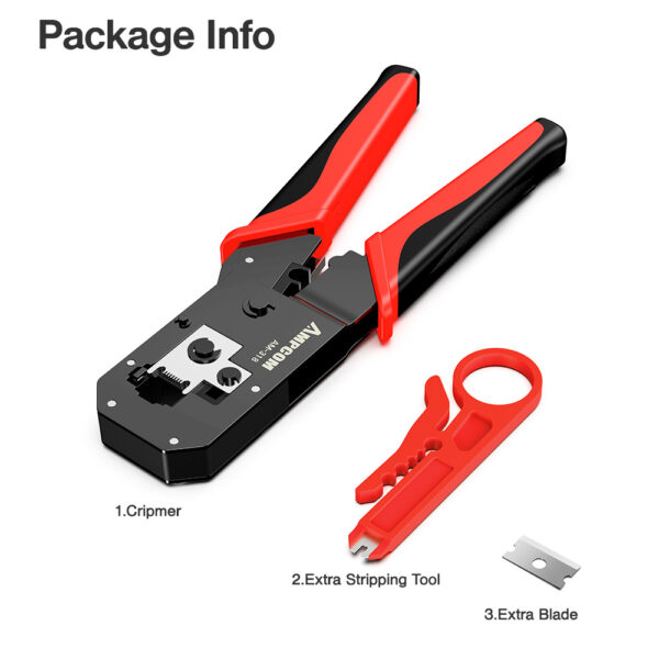 AMPCOM RJ45 Crimping Tool Ethernet Network LAN Cable Crimper Cutter Stripper Plier Modular 8P RJ45 and 6P RJ12 RJ11 6