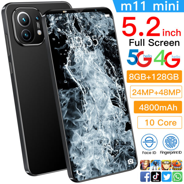 New Smart Phone M11 MINI 8GB+128GB Dual SIM Unlocked 4800mAH 5.2'' 24.0 MP+48.0 MP Android 10.0 Deca Core 5G Mobile Phones 5