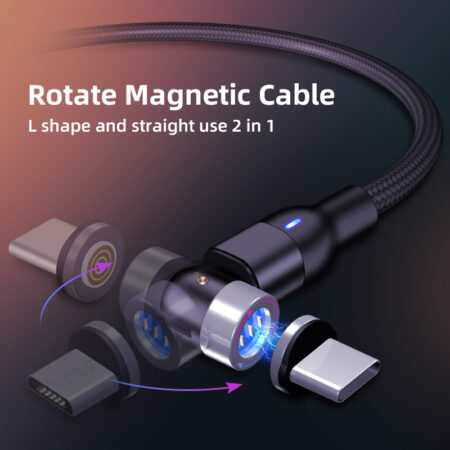 Magnetic USB Cable 540º Rotate 3A Fast Charging Circular Magnetic Charging Cable 3IN1 Bending Magnetic Line For Smart Phone 1