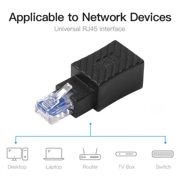 RJ45 Male To Female Converter 90 Degree Extension Adapter for Cat5 Cat6 LAN Ethernet Network Cable Connector Extender 3