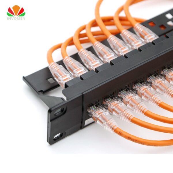1U Cabinet Pass-through 24 Port CAT6 Patch Panel RJ45 connector Network Cable Adapter Keystone Jack Modular Distribution Frame 1
