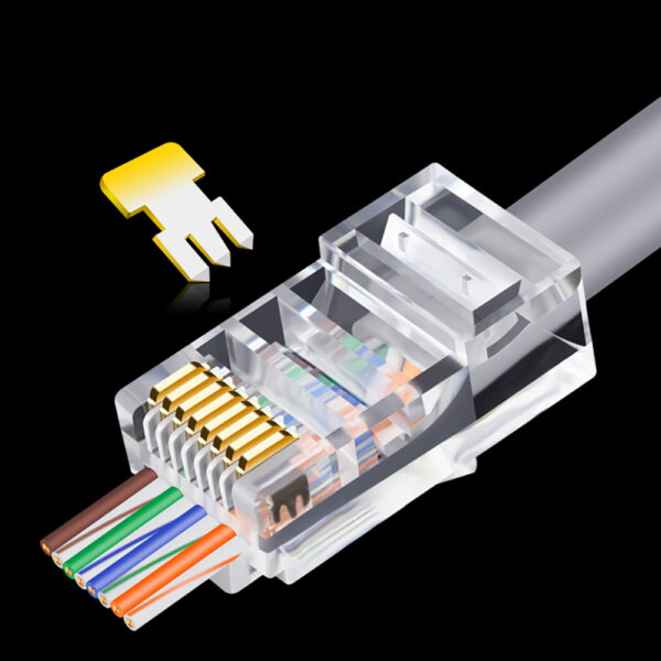 OULLX 20/50/100pcs RJ45 Connector 6U Gold PlatedPass Through Ethernet Cables Module Plug Network RJ-45 Crystal Heads Cat5 Cat5e 1