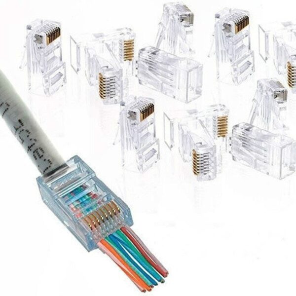 50pcs Rj45 Connector Cat5e Cat6 Connector Network Unshielded 8Pin Modular Utp Rj45 Plugs Have Hole HY1525 6