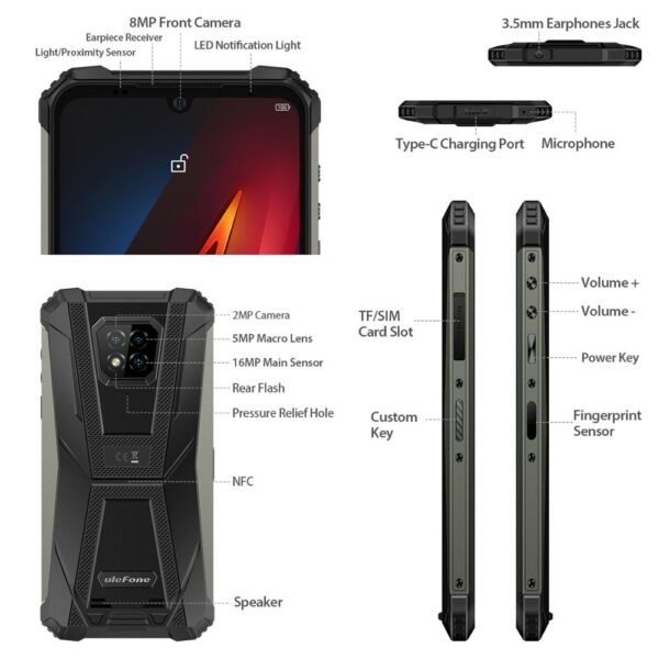 Ulefone Armor 8 IP68 Rugged Mobile Phon 6.1 inches Android 10 Phone 4GB+64GB Play Store Smartphone Helio P60 Octa-core WiFi 5