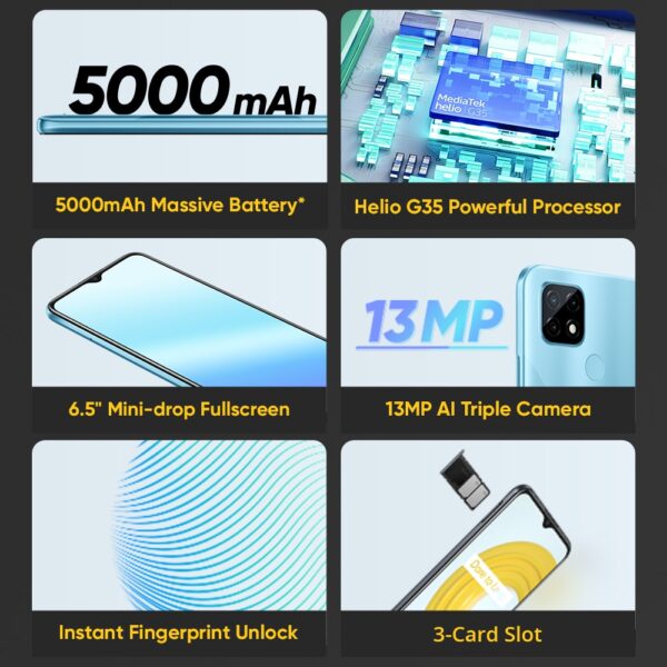 Global Version realme C21 Smartphone Helio G35 Octa Core 6.5'' inch Screen 5000mAh Massive Battery 3-Card Slot 13MP Camera 2