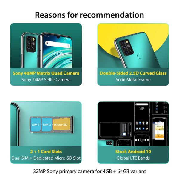 UMIDIGI A9 Pro SmartPhone Unlocked 32/48MP Quad Camera 24MP Selfie Camera 4GB 64GB/6GB 128GB Helio P60 6.3" FHD+ Global Version 2