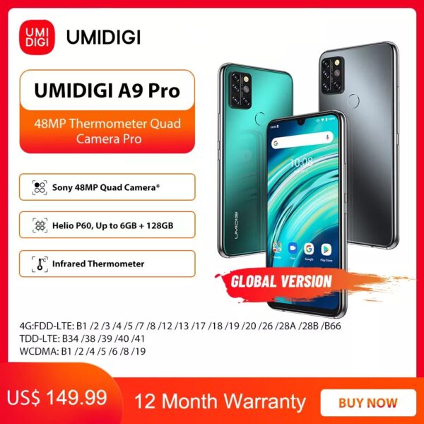UMIDIGI A9 Pro 6GB 128GB SmartPhone Global Version Unlocked 48MP Quad Camera 24MP Selfie Helio P60 6.3 1