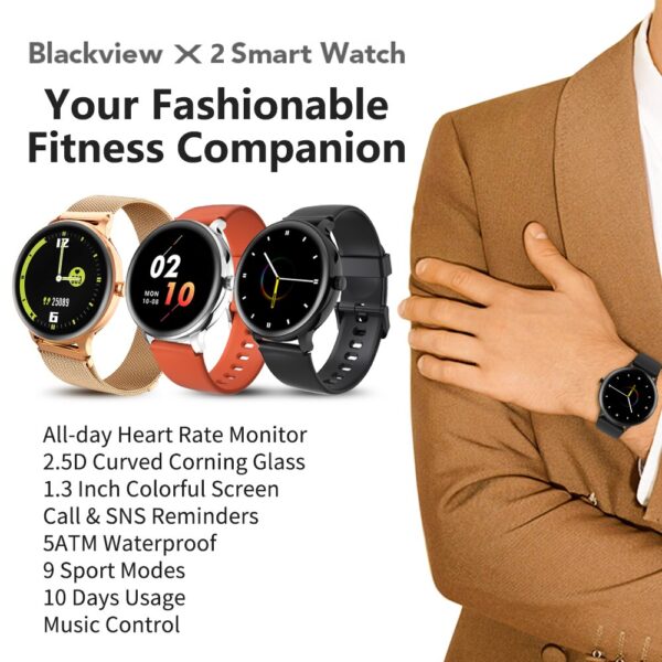 Blackview X2 Smart Watch Men/Women Sports Watch Clock Long-Lasting Battery Heart Rate Monitoring for IOS Android Phone 3