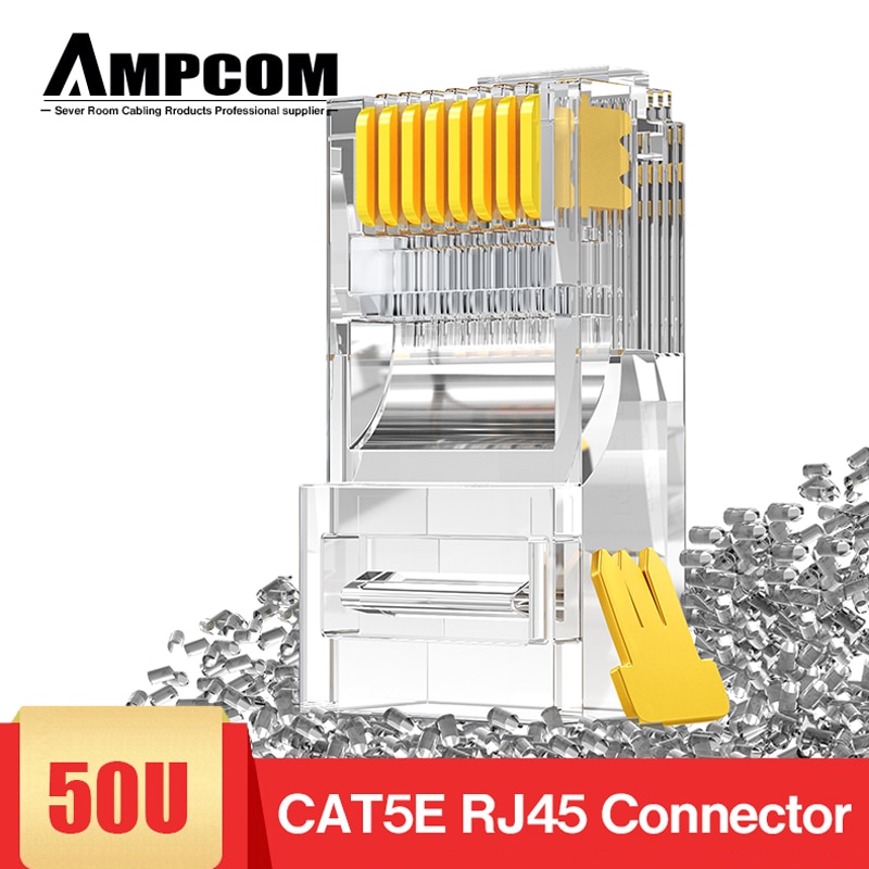AMPCOM CAT5e RJ45 Connector 8P8C Modular Ethernet Cable RJ 45 Ends Ethernet Cable Crimp Connectors UTP Network Plug