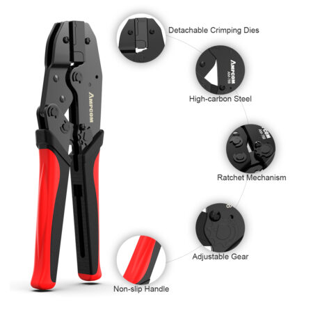 AMPCOM RJ45 Crimping Tool Ethernet Network LAN Cable Crimper Cutter Stripper Plier Modular 8P RJ45 and 6P RJ12 RJ11