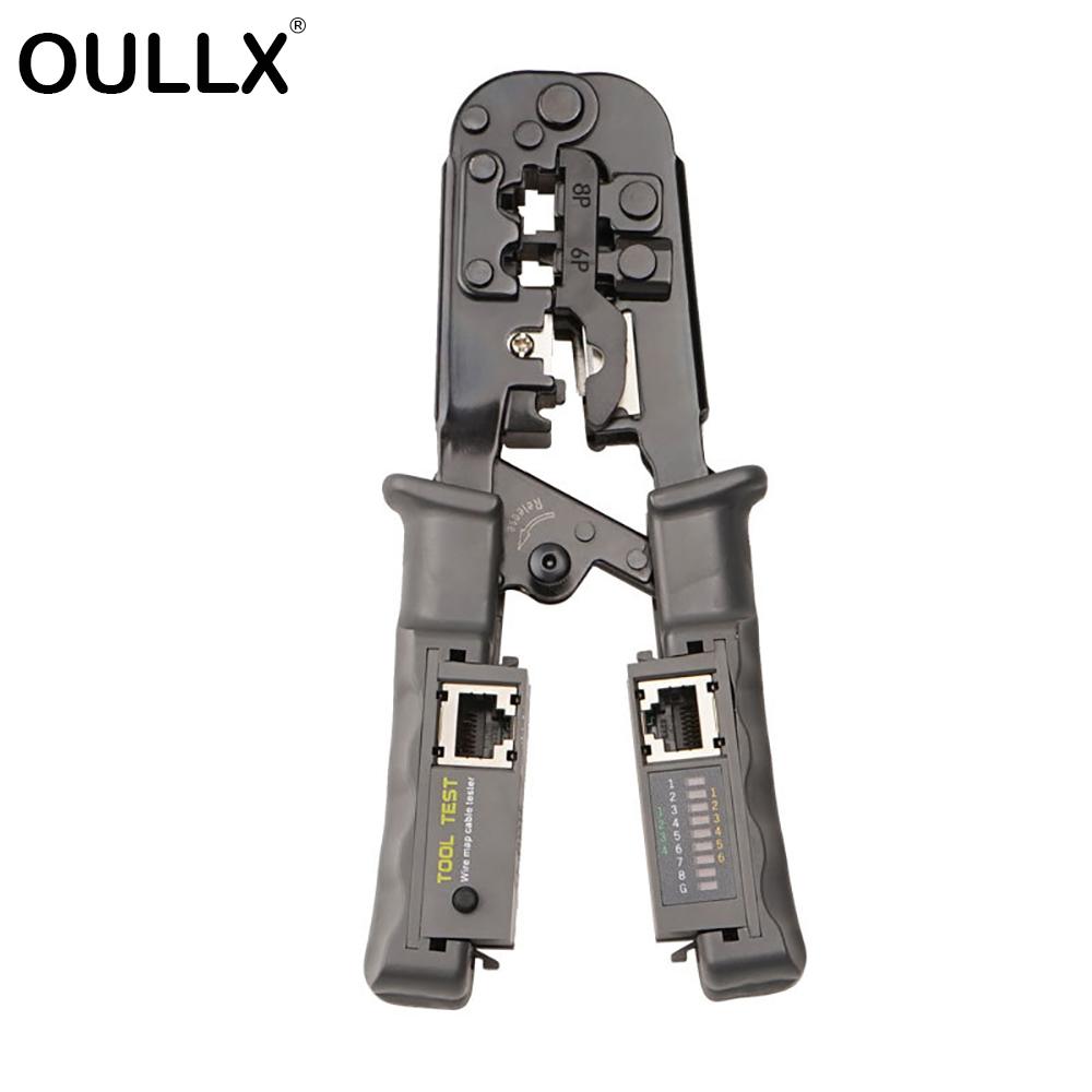OULLX Multifunctional RJ45 Network Cable Crimper 8P6P4P Three-Purpose Tester Ratchet Tool Squeeze Crimping Wire Network Pliers